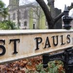 st pauls square sign with church in background